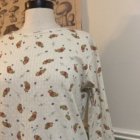 Vintage Winnie The Pooh Ribbed Long Sleeve Henley - Picture 2 of 5